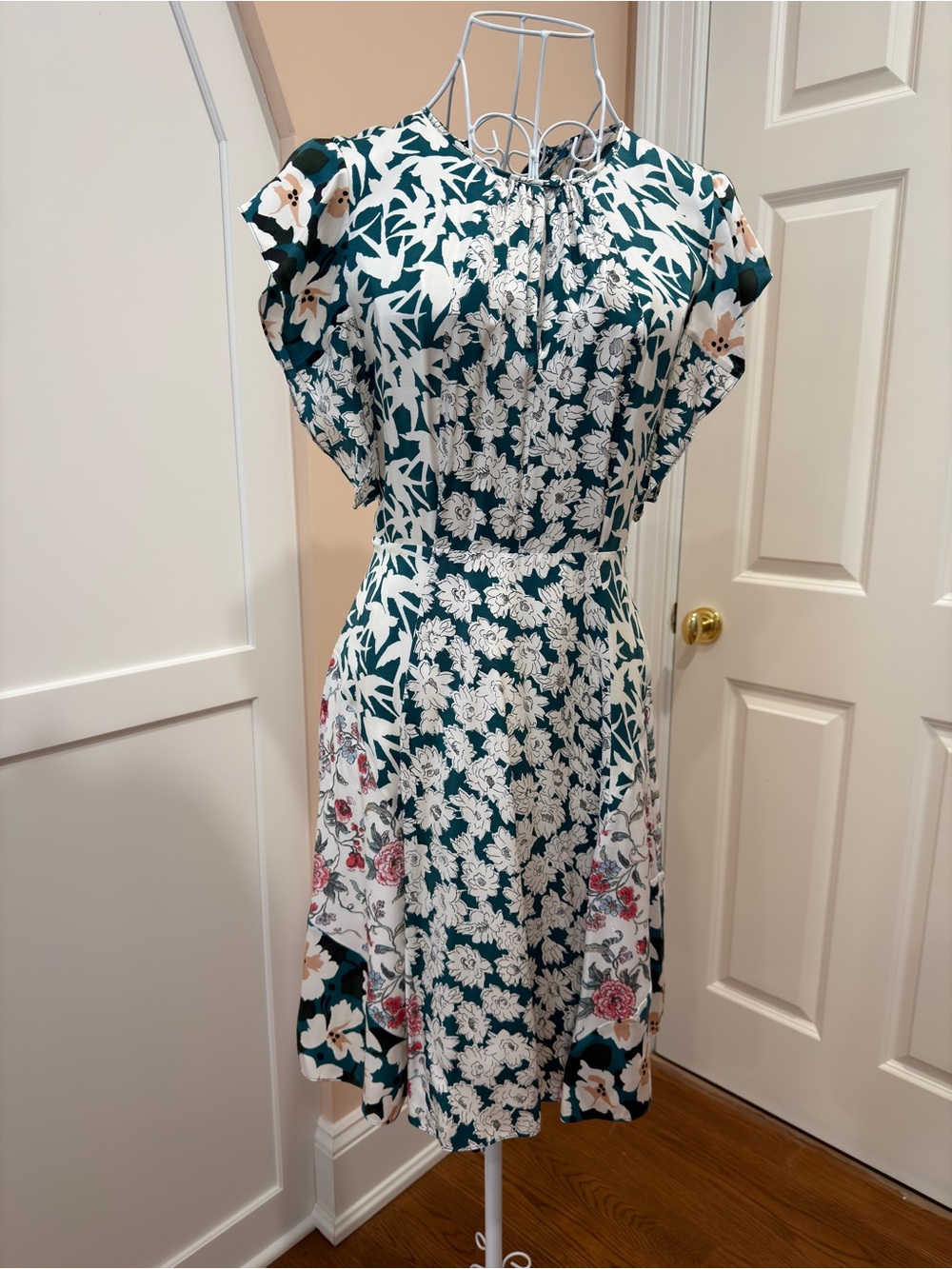 Rebecca Taylor Teal and White Floral Midi Dress